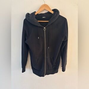 TNA by Aritizia Zip-Up Black Hoodie Sweatshirt with circle zipper pull, Size S